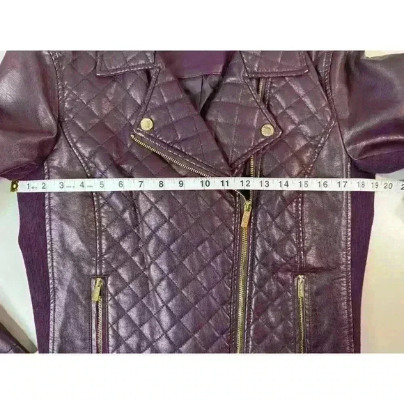 Calvin Klein Rich Purple Moto Jacket Gold Color Zippers Size Small - Picture 9 of 11